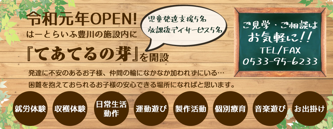 『てあてるの芽』を開設。発達に不安のあるお子様、仲間の輪になかなか加われずにいる···困難を抱えておられるお子様の安心できる場所になればと思います。